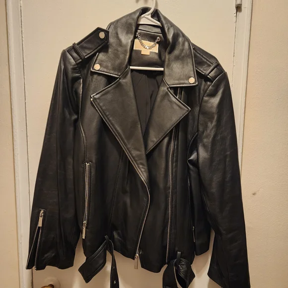 Michael Kors Black Leather Biker Jacket - Picture 2 of 6